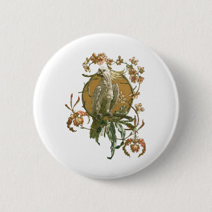 Vintage Art Nouveau, Kakadu-Vogel, Orchideenblüten Button