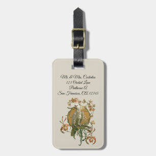 Vintage Art Nouveau, Kakadu-Vogel, Orchideenblüten Gepäckanhänger