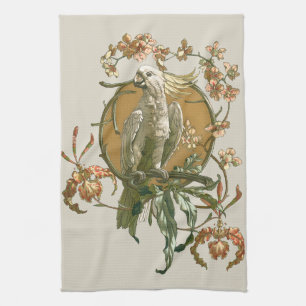 Vintage Art Nouveau, Kakadu-Vogel, Orchideenblüten Handtuch