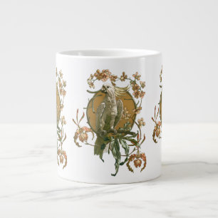 Vintage Art Nouveau, Kakadu-Vogel, Orchideenblüten Jumbo-Tasse