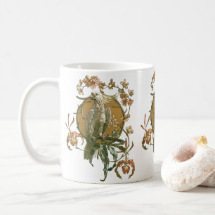 Vintage Art Nouveau, Kakadu-Vogel, Orchideenblüten Kaffeetasse