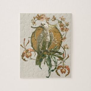 Vintage Art Nouveau, Kakadu-Vogel, Orchideenblüten Puzzle