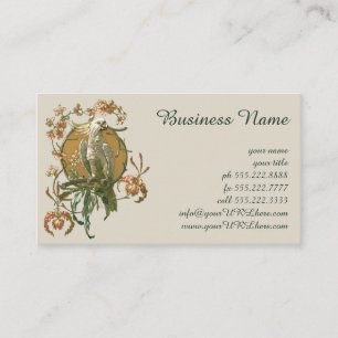 Vintage Art Nouveau, Kakadu-Vogel, Orchideenblüten Visitenkarte