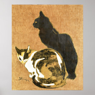 Vintage-Art-Nouveau-Katzenpaar, Schwarz und Dreifa Poster