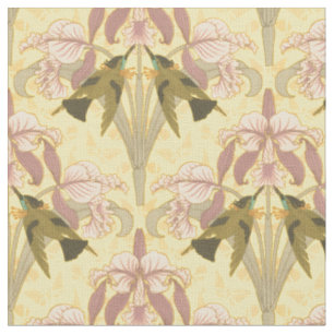 Vintage Art Nouveau Kolibri- und Orchideenmuster Stoff