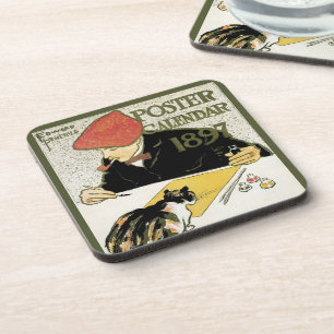 Vintage Art Nouveau, Künstler beim Malen mit Hausk Getränkeuntersetzer