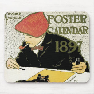 Vintage Art Nouveau, Künstler malt mit Haustierkat Mousepad