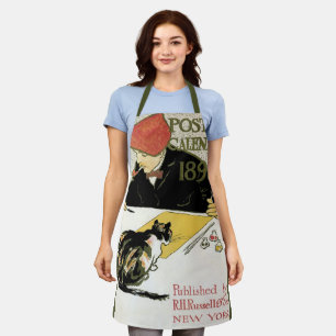 Vintage Art Nouveau, Künstler malt mit Haustierkat Schürze