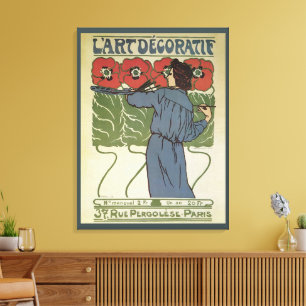 Vintage Art Nouveau, Künstler malt Mohnblumen Leinwanddruck
