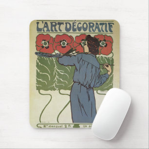 Vintage Art Nouveau, Künstler malt Mohnblumen Mousepad