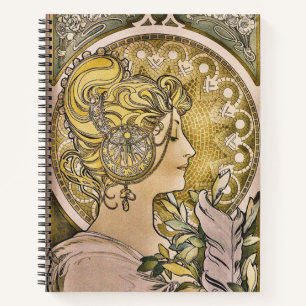 Vintage Art Nouveau "La Plume" von Alphonse Mucha Notizblock
