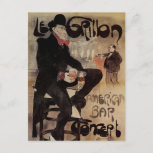 Vintage Art Nouveau Le Grillon, Man Drinking Beer Postkarte