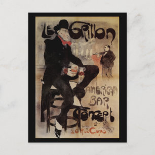 Vintage Art Nouveau Le Grillon, Man Drinking Beer Postkarte