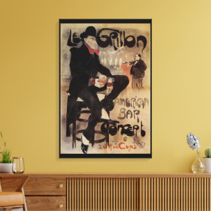 Vintage Art Nouveau Le Grillon, Mann trinkt Bier Leinwanddruck