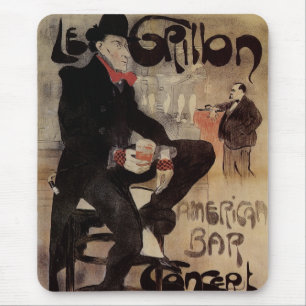 Vintage Art Nouveau Le Grillon, Mann trinkt Bier Mousepad