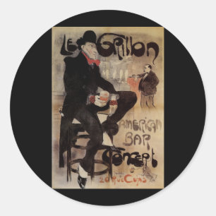 Vintage Art Nouveau Le Grillon, Mann trinkt Bier Runder Aufkleber