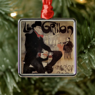 Vintage Art Nouveau Le Grillon, Mann trinkt Bier Silbernes Ornament