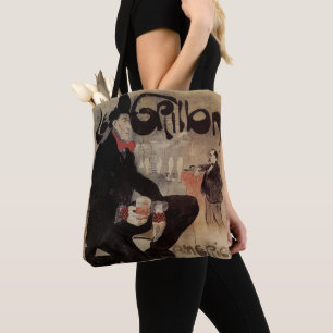 Vintage Art Nouveau Le Grillon, Mann trinkt Bier Tasche