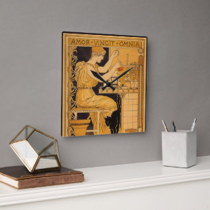 Vintage Art Nouveau, Liebe besiegt alles Wissensch Quadratische Wanduhr
