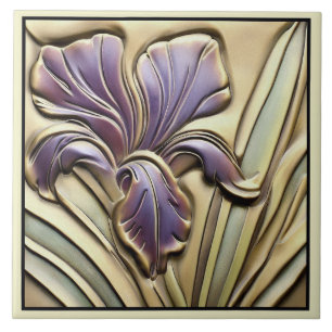 Vintage Art Nouveau Lila Iris Faux Basrelief  Fliese