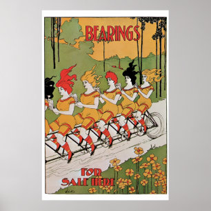 Vintage Art Nouveau lustige Mädchen auf einem Tand Poster