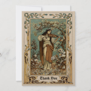 Vintage Art Nouveau Mädchen spielt Violine Dankeskarte