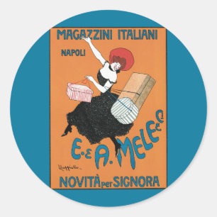 Vintage Art Nouveau Magazzini Italiani von Capiell Runder Aufkleber