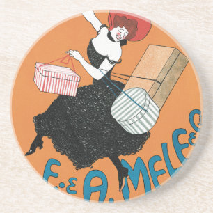 Vintage Art Nouveau Magazzini Italiani von Capiell Sandstein Untersetzer