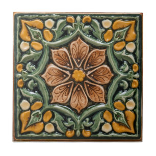 Vintage Art Nouveau Majolika Blumengewerbe Fliese