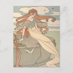 Vintage Art Nouveau Meerjungfrau Postkarte