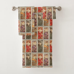 Vintage Art Nouveau Mucha Edelsteinmuster Badhandtuch Set