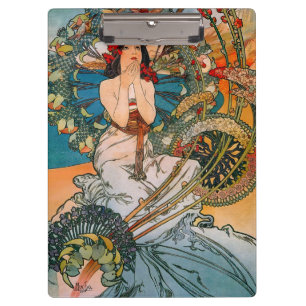 Vintage Art Nouveau Mucha Frau Blumenposter Klemmbrett