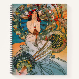 Vintage Art Nouveau Mucha Frau Blumenposter Notizblock