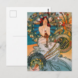 Vintage Art Nouveau Mucha Frau Blumenposter Postkarte