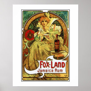 Vintage Art Nouveau Mucha Jamaica Rum Werbung Poster