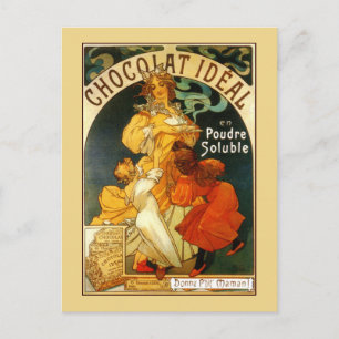 Vintage Art Nouveau Mucha Schokoladengetränkewerbu Postkarte