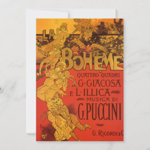 Vintage Art Nouveau Musik, La Boheme Oper, 1896 Einladung