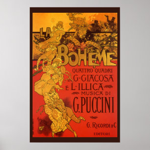 Vintage Art Nouveau Musik, La Boheme Oper, 1896 Poster