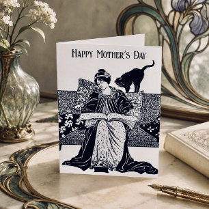 Vintage Art Nouveau Muttertags-Buchliebhaberin Karte