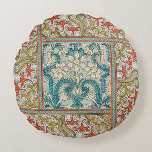 Vintage Art Nouveau Narzissenmuster Verneuil Rundes Kissen
