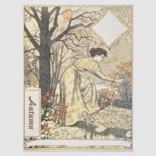 Vintage Art Nouveau November Herbstgarten Frau Seidenpapier