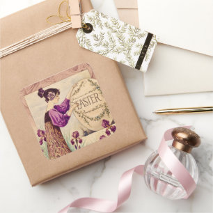 Vintage-Art-Nouveau-Osterplakat – Belle Époque Quadratischer Aufkleber