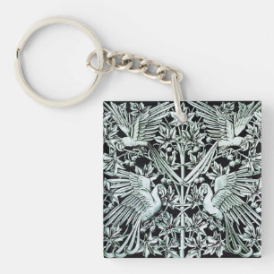 Vintage Art Nouveau Papagei Vogel Florale Kunst Schlüsselanhänger