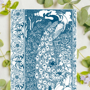 Vintage Art Nouveau Pfau Floral Blau  Visitenkarte