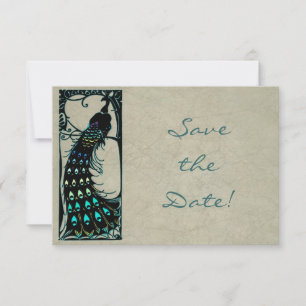 Vintage-Art-Nouveau-Pfau-Hochzeit-Save-the-Date Save The Date