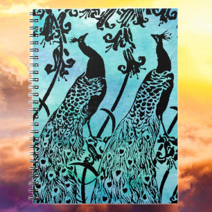 Vintage-Art-Nouveau-Pfau-Illustration Antik Notizblock