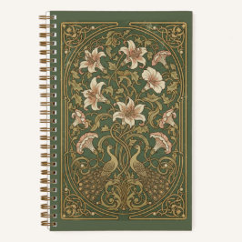 Vintage Art Nouveau Pfau & Lilien-Gartenjournal Notizblock
