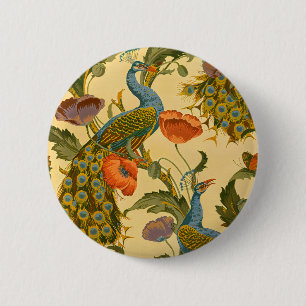 Vintage Art Nouveau Pfau Mohn Blumenmuster Button