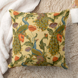 Vintage Art Nouveau Pfau Mohn Blumenmuster Kissen