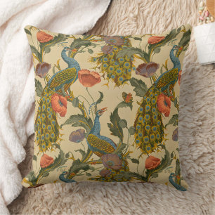 Vintage Art Nouveau Pfau Mohn Blumenmuster Kissen